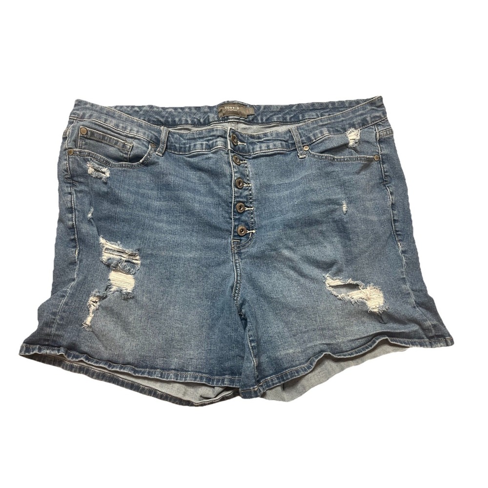 Torrid Women's Denim Jean Shorts Size 24 Distressed Button Fly